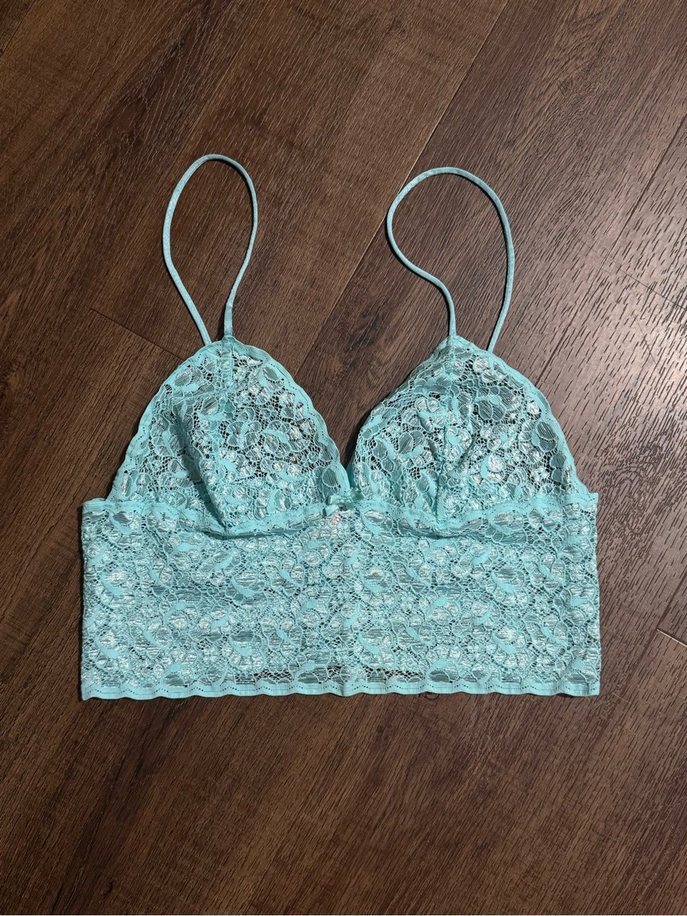 Vintage 1980s Alana Gale Seafoam Mint Lace Bralette Top (M)